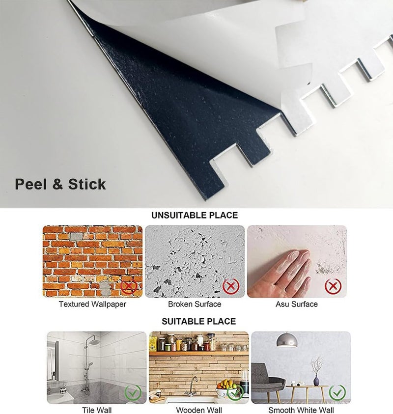weimeisc 10-Sheet Peel and Stick Backsplash Tile, PVC Mixed Metal Stick on Backsplash Tiles for Kitchen (10, White Stone+Metal Gold) - Image 3